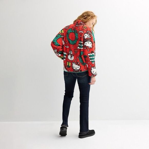 Hello Kitty Printed Fleece Christmas Sweater Jacket Size XL Sherpa Zip Up - Picture 3 of 9